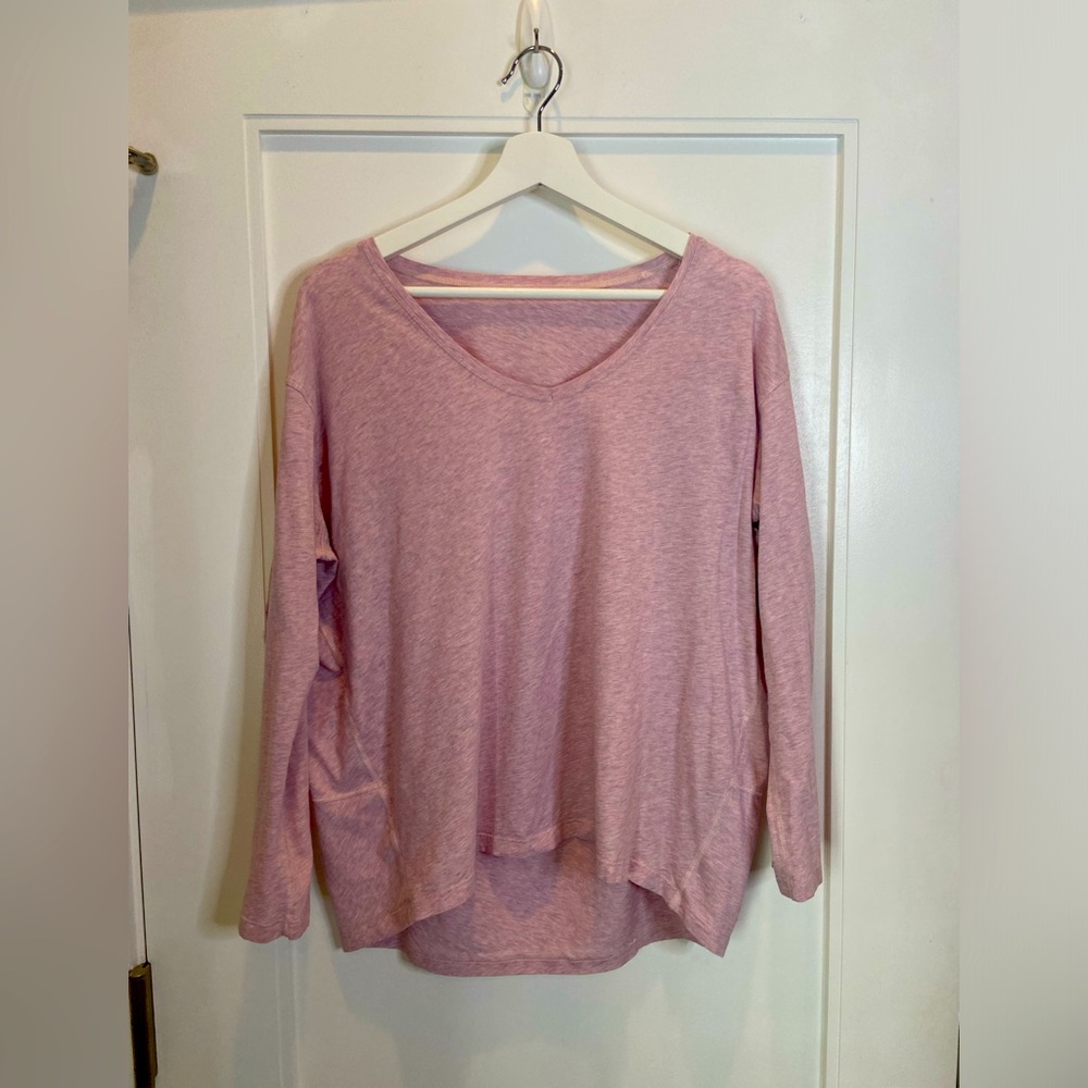 Lululemon Heather Pink Back In Action Long Sleeve V-Neck